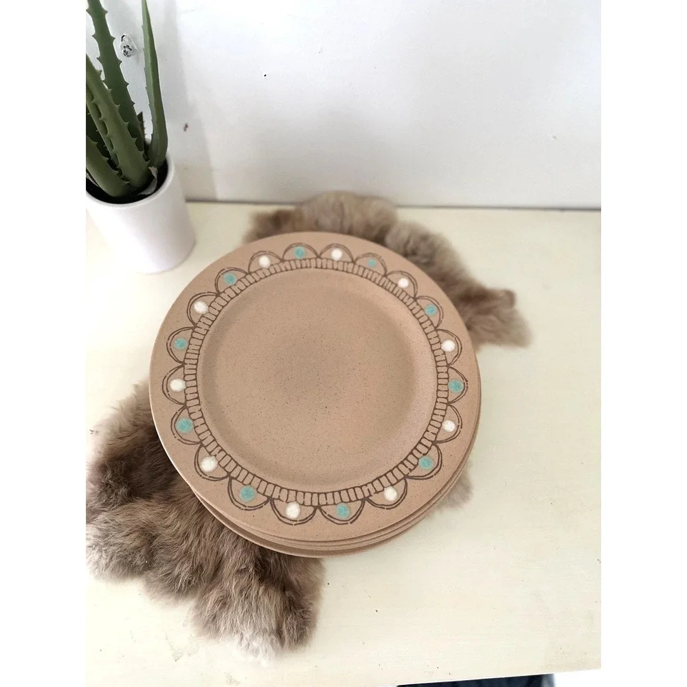 Six Painted Desert Metlox Dinner plate poppytrail Vernon tan‎ dots dinnerware
